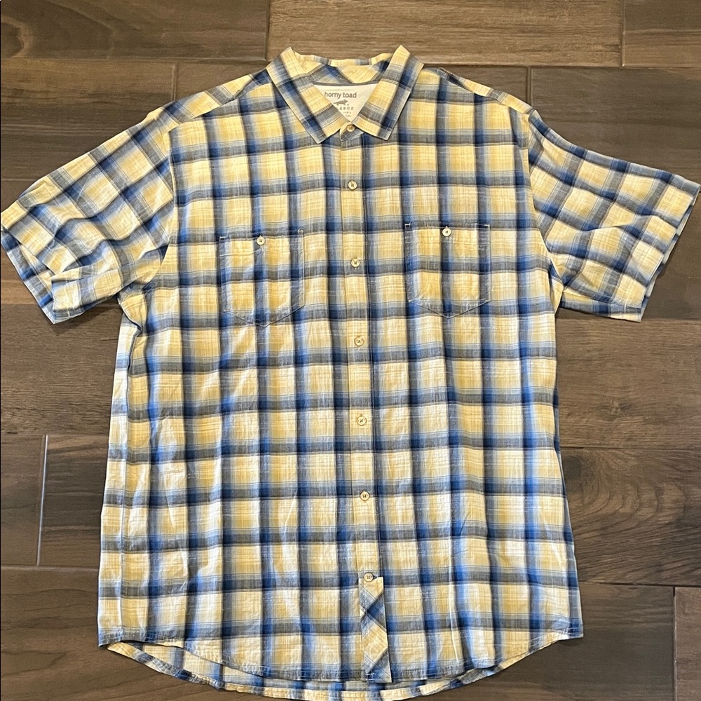 Horny Toad/Toad&Co Men's Casual Blue and Yellow Checkered Shirt